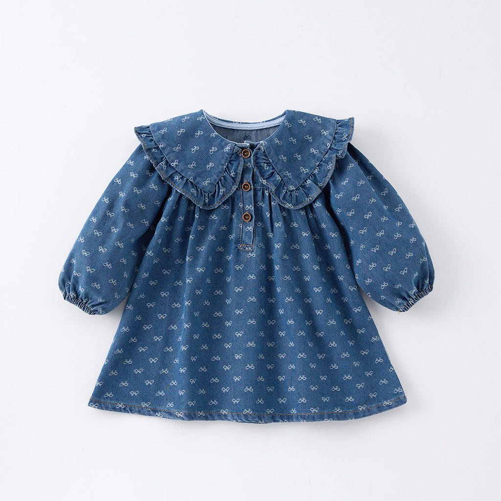 Toddler Denim Romper Triangle-style Crawling Suit Girls One-piece Dress