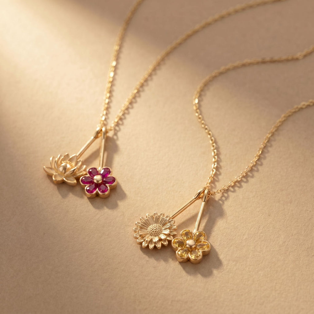 December Flower Pendant Birthstone Necklace