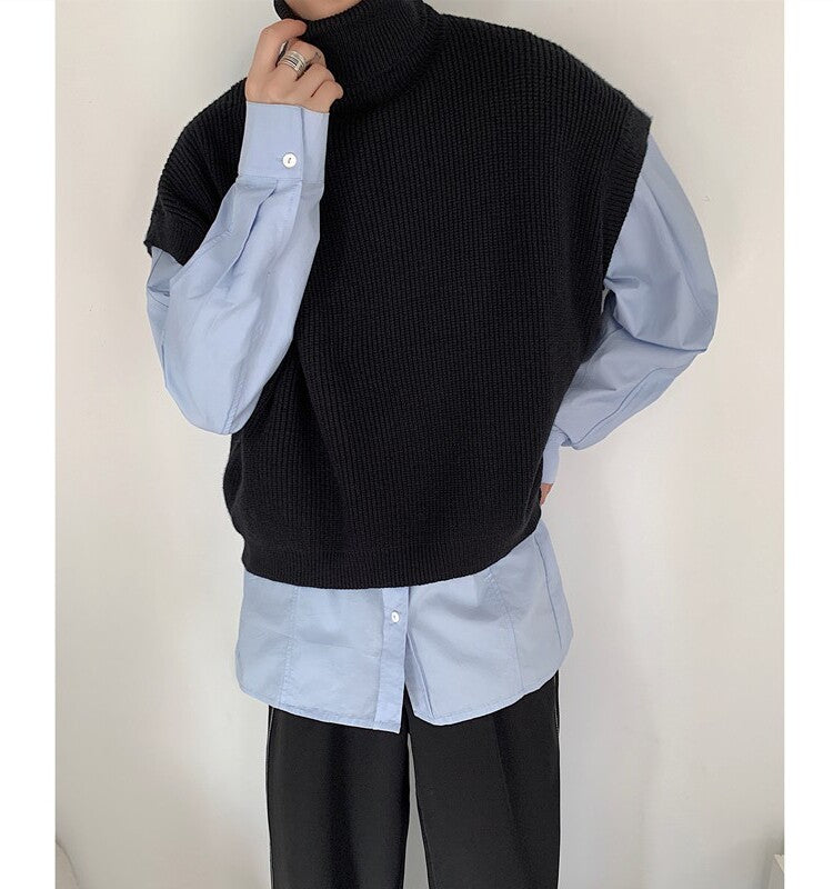 Autumn Top Laid-back Style Loose-fitting Short Knit Sweater For Men