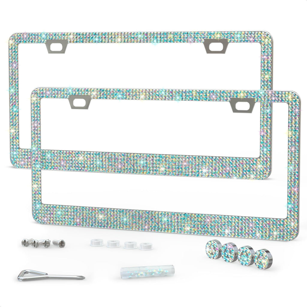 2 Pack Bling License Plate Frames for Women Sparkling Rhinestone License Plate Frame 12.16x6.18 inch with Screws Caps for Easy Installation Cute Bling Car Accessories for Women