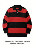 Mens Striped Knit Sweater With A Contrasting Color Collar
