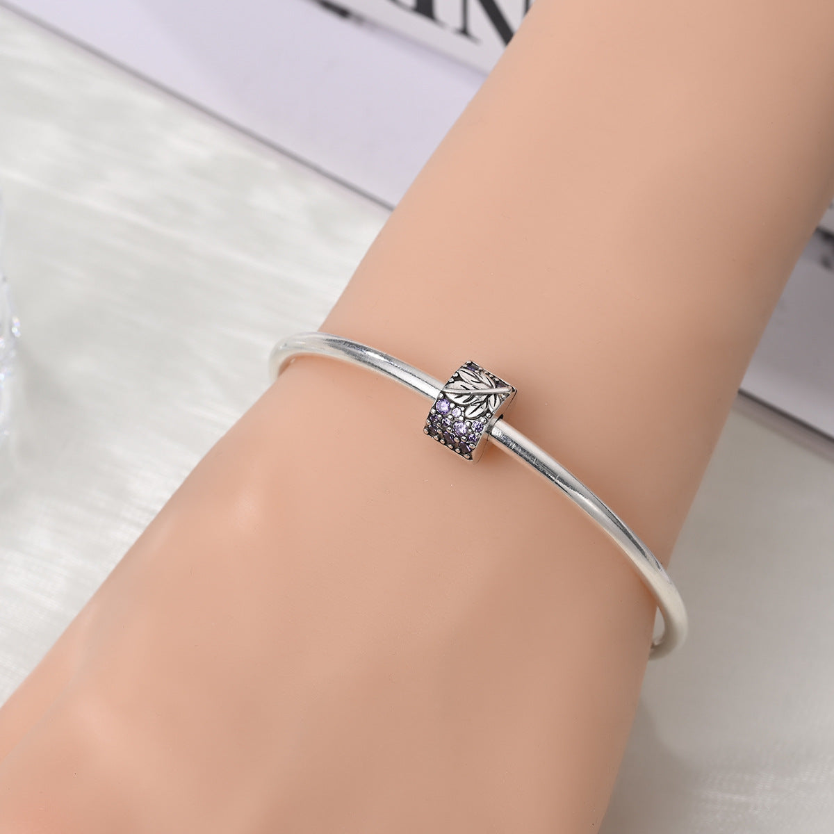 Silver-plated Colorful Zircon Accent Bead DIY Bracelet Charm