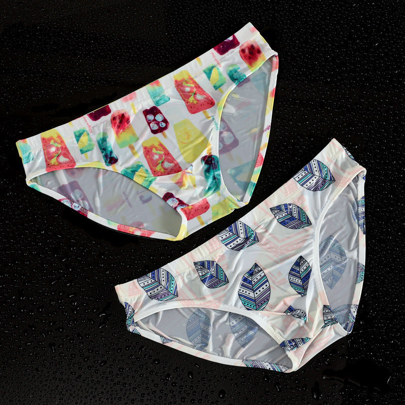 Briefs Printed Ice Silk Underwear Breathable Refreshing Thin Panties