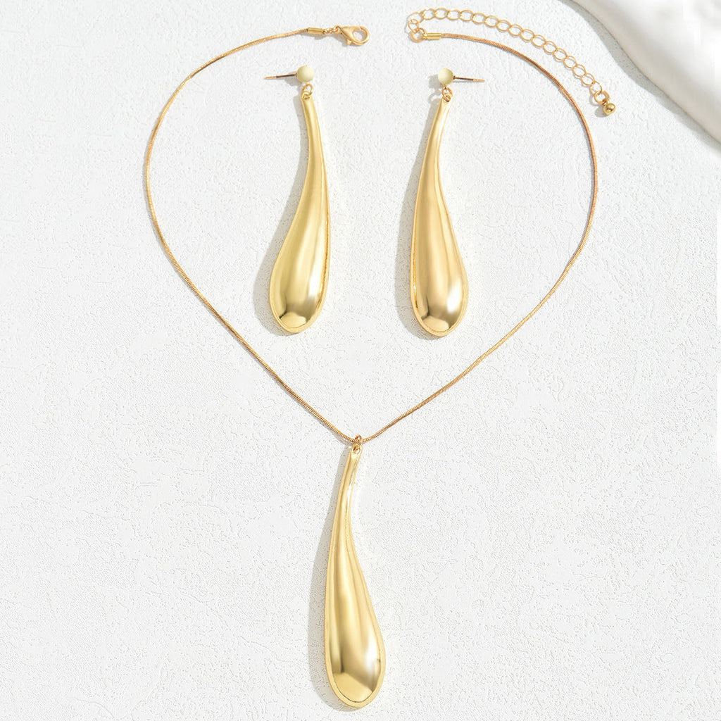 New Arrival Cross-border European American Women Jewelry Set, Niche Light Luxury Water Drop Design Drop Earrings & Matching Clavicle Necklace, Versatile Daily Neck Ear Ornaments For Ladies