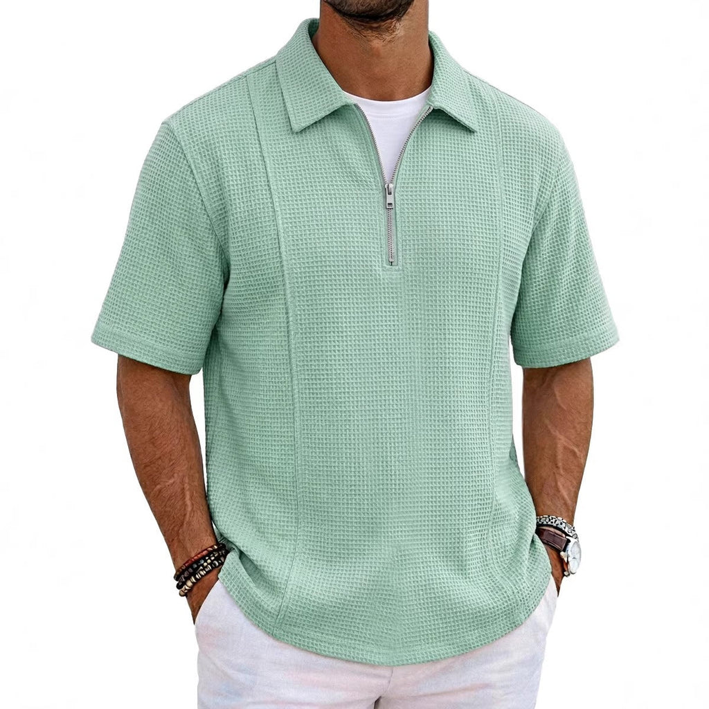 Sports-style Boat-neck Half-zip Polo Shirt