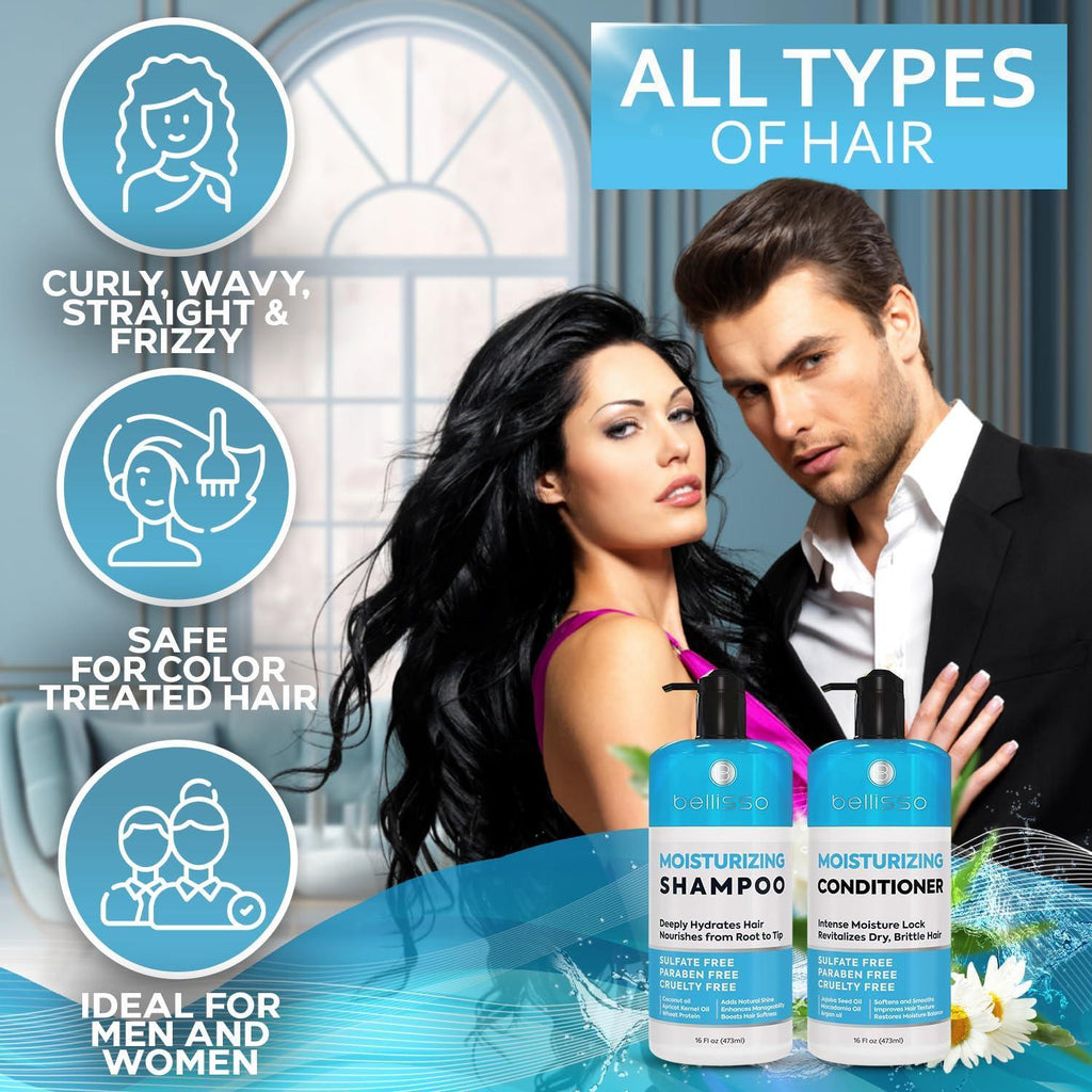 Moisturizing Shampoo and Conditioner Set Sulfate Free Care for Women and Men Hydrating Deep Moisture Duo with Shea Butter Salon Grade Color Safe Ideal for Curly Hair and Dry Split Ends