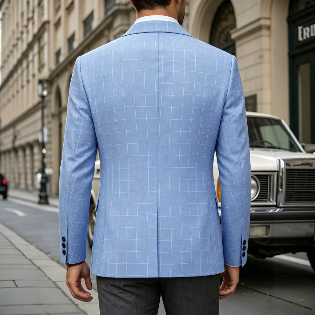 Mens Light Business-Style Plaid Suit Jacket