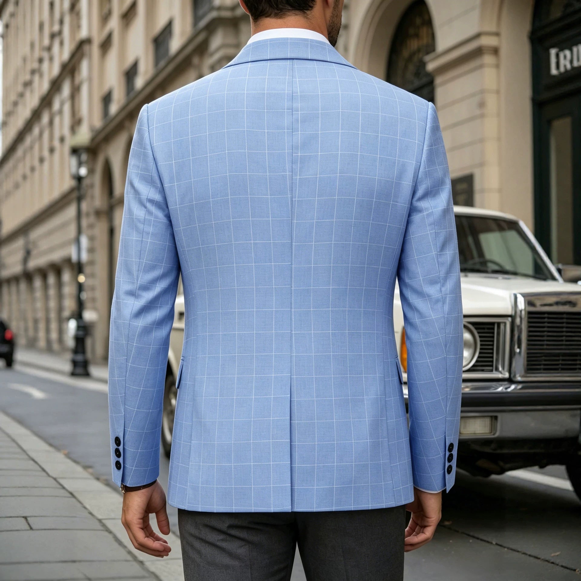 Mens Light Business-Style Plaid Suit Jacket