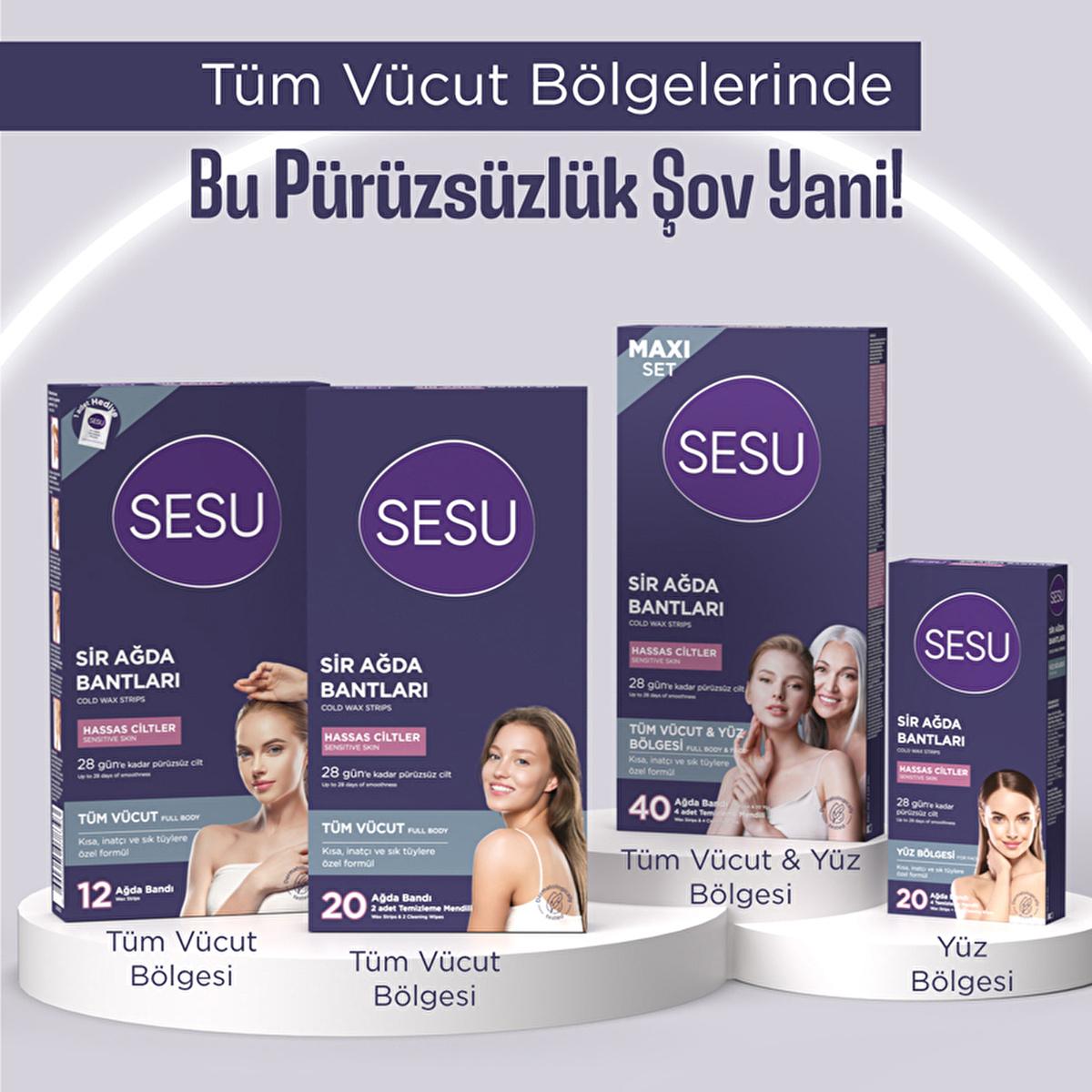 Sesu Sensitive Skin Wax Strips Set - 40 Count, Sugar-Free, Easy Hair Removal for Body & Face