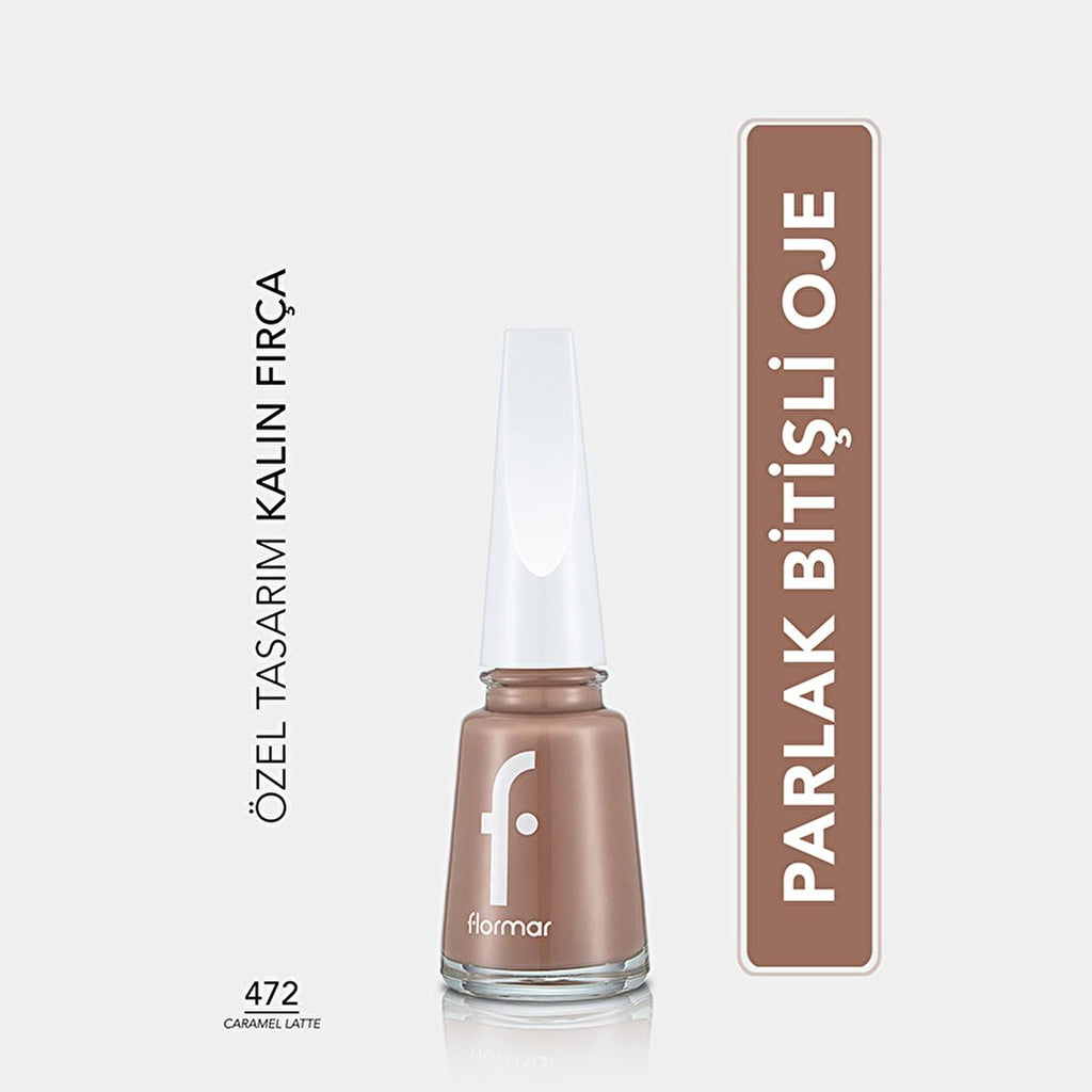 Flormar Nail Enamel: High Pigment, Long Lasting Nail Polish - 472 Caramel Latte - Chip Resistant, Glossy Finish for Stunning Nails