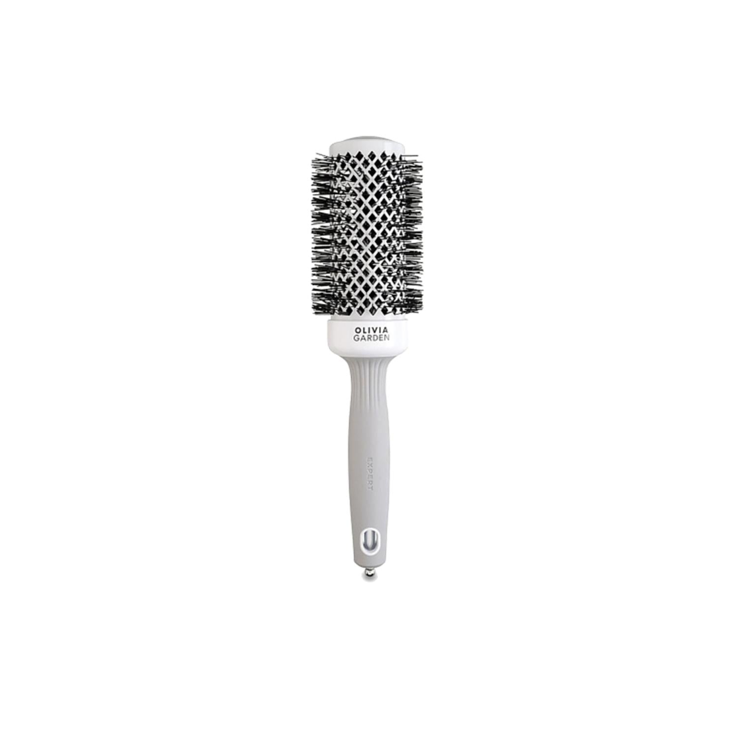 Olivia Garden Expert Blowout Shine Hair Brush - Professional Detangling & Styling Brush for Smooth Blowouts - White & Grey 45