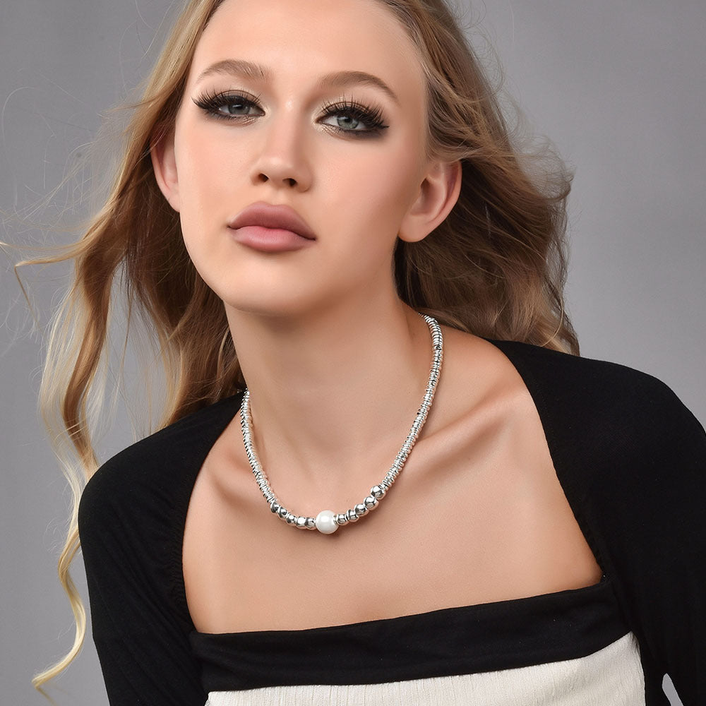 Irregular Broken Silver Pearl Choker Necklace For Women, Adjustable Dainty Collarbone Chain, Elegant Long Sweater Chain French Fashion Jewelry