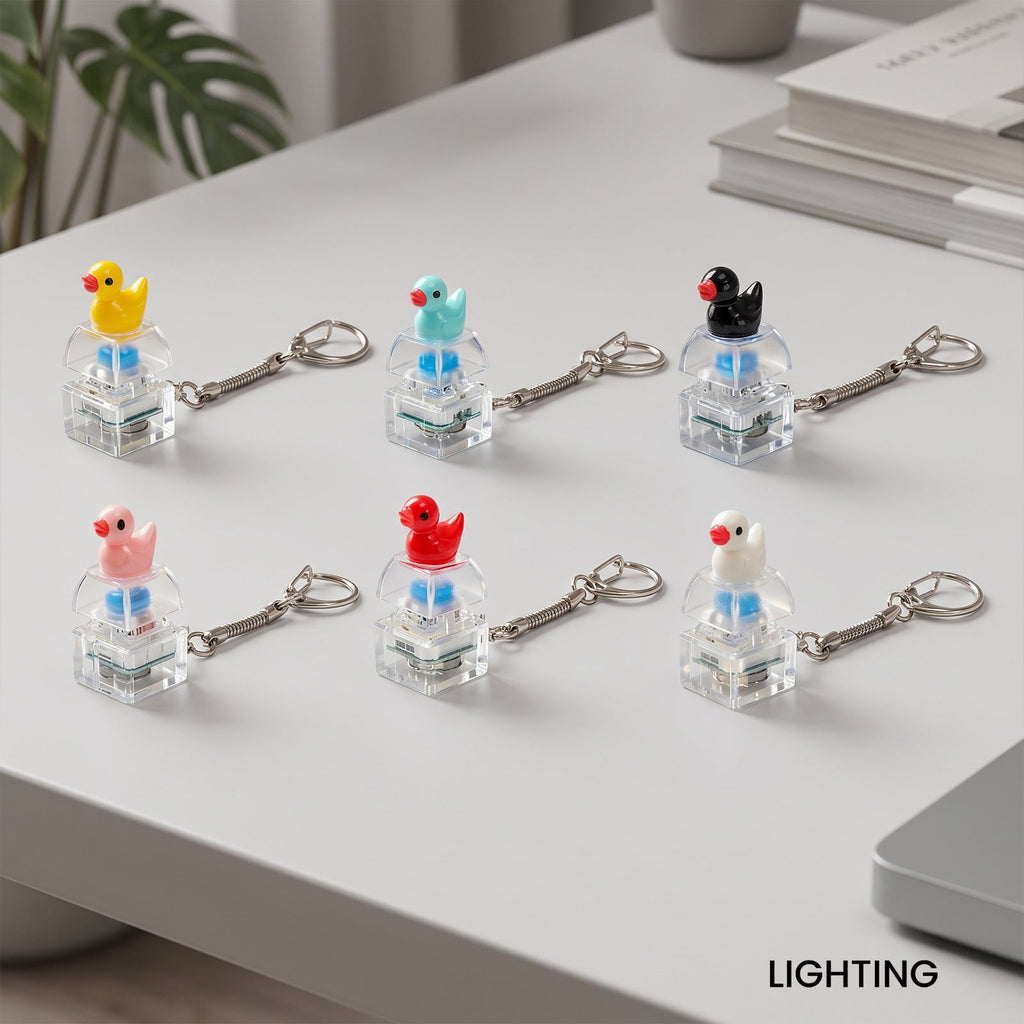 DOWMOO Glowing Button Squeeze Keychain - Glowing, Press And Flashing, Stress-Relief Pendant - Little Duck Keychain