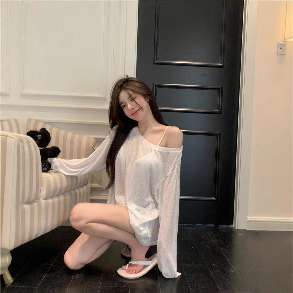 Loose-fitting UV-protective Ice-silk Long-sleeve T-shirt For Sun Protection