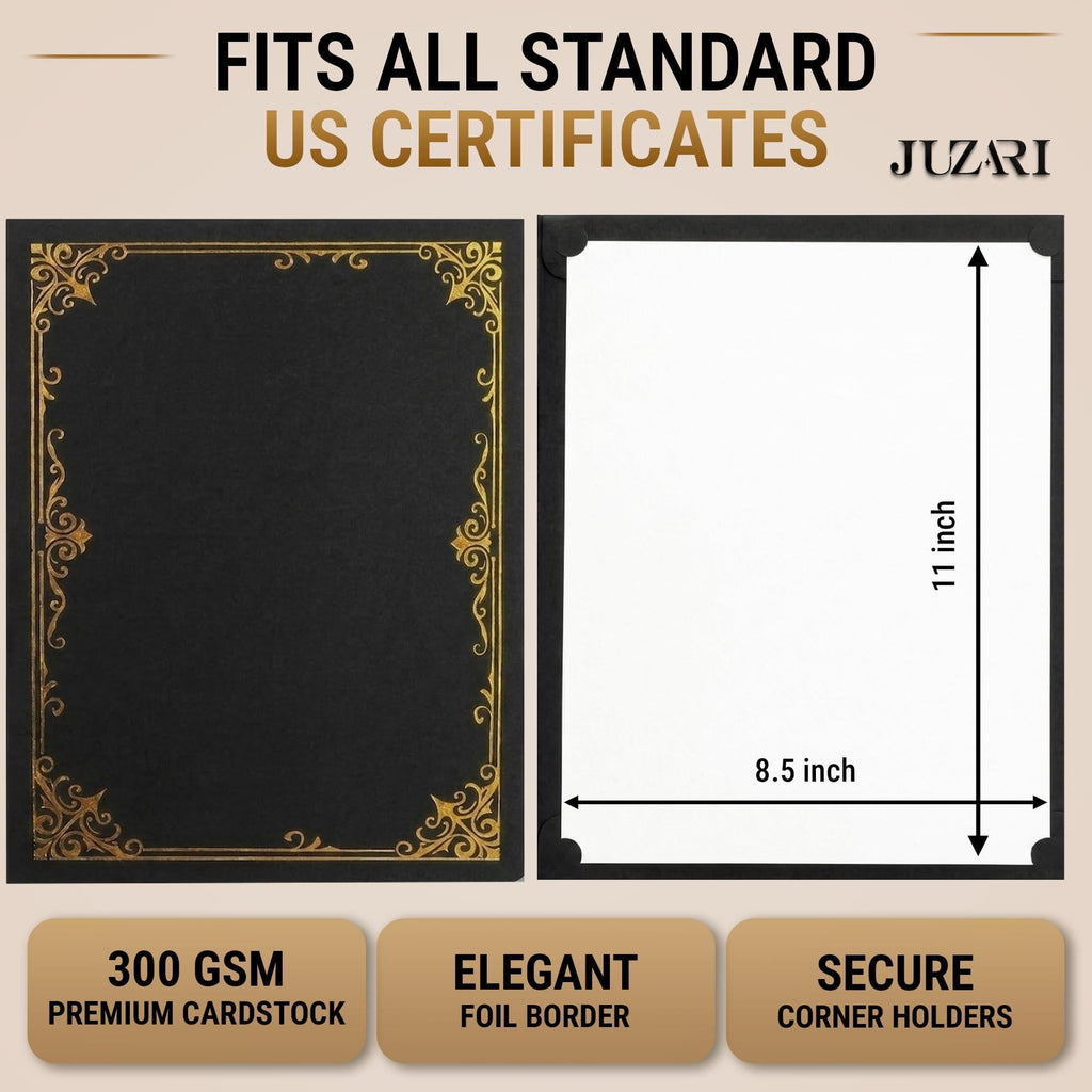 30 Pack Single Sided Certificate Holders 8.5x11 Black Award Certificate Folders with Gold Foil Border Cardstock Covers Letter Size Graduation Certificate Sleeves Protective Diploma Holders Bulk