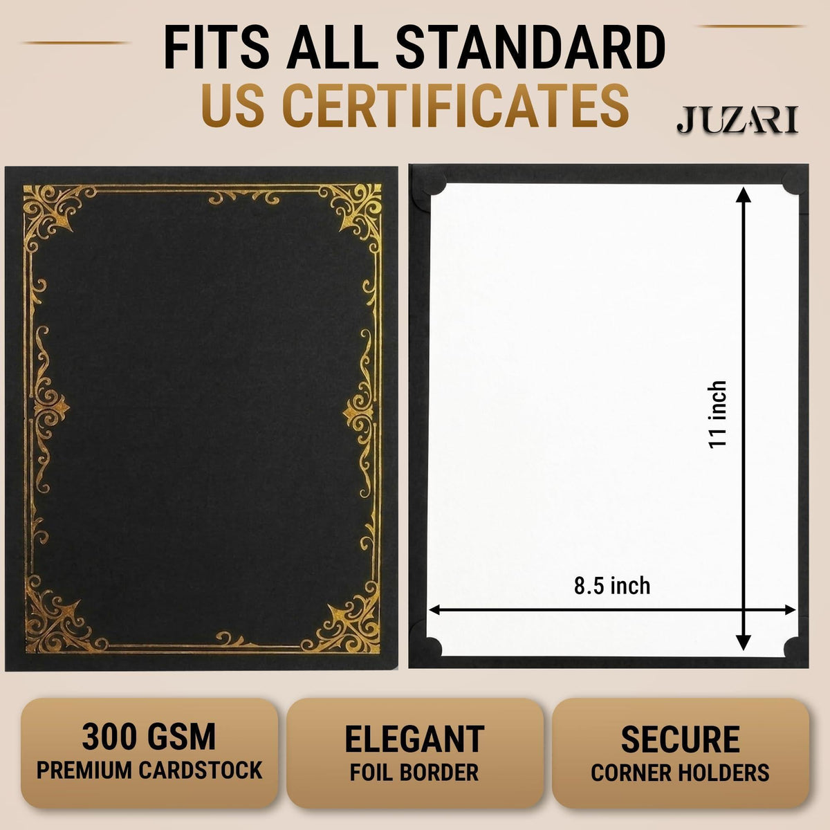 30 Pack Single Sided Certificate Holders 8.5x11 Black Award Certificate Folders with Gold Foil Border Cardstock Covers Letter Size Graduation Certificate Sleeves Protective Diploma Holders Bulk