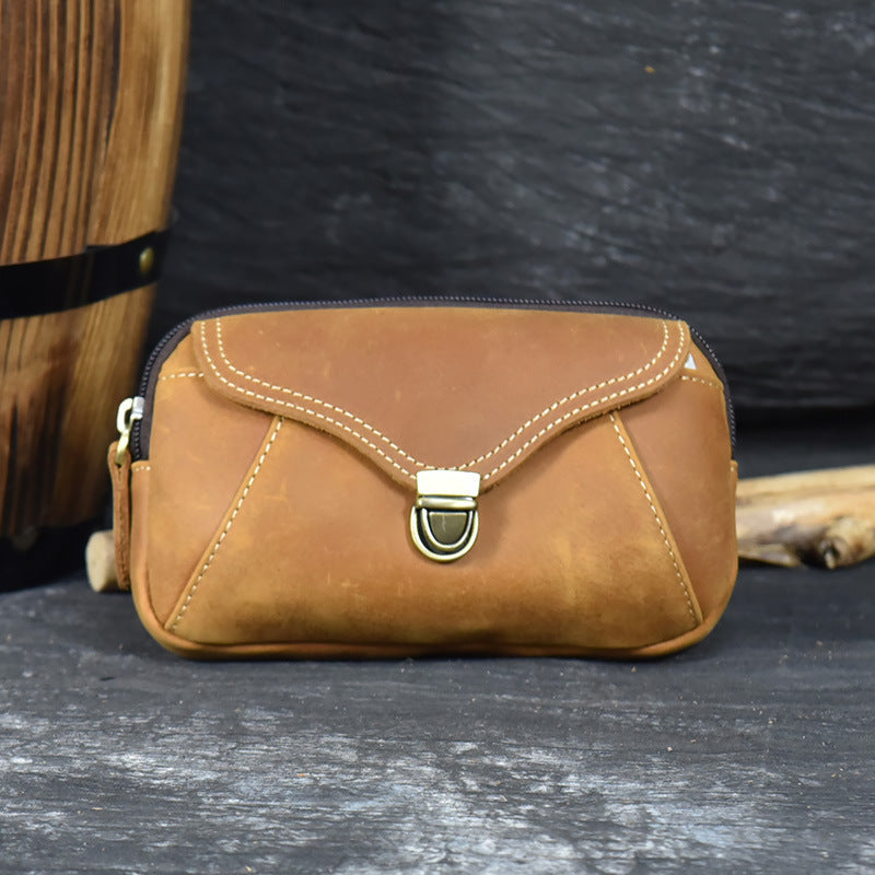 Men Waist Pack Genuine Leather Retro Cell Phone