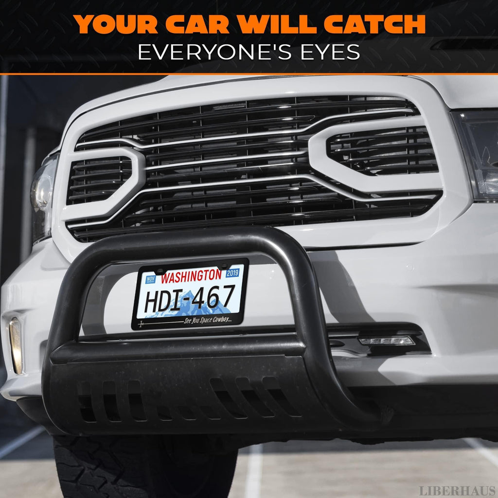 Matte Black License Plate Frame Funny for Anime Fans   See You Space Cowboy Anime License Plate Frame Design (12.2 x 6.3 Inches) Easy to Install Stainless Steel Holder for US & Canada