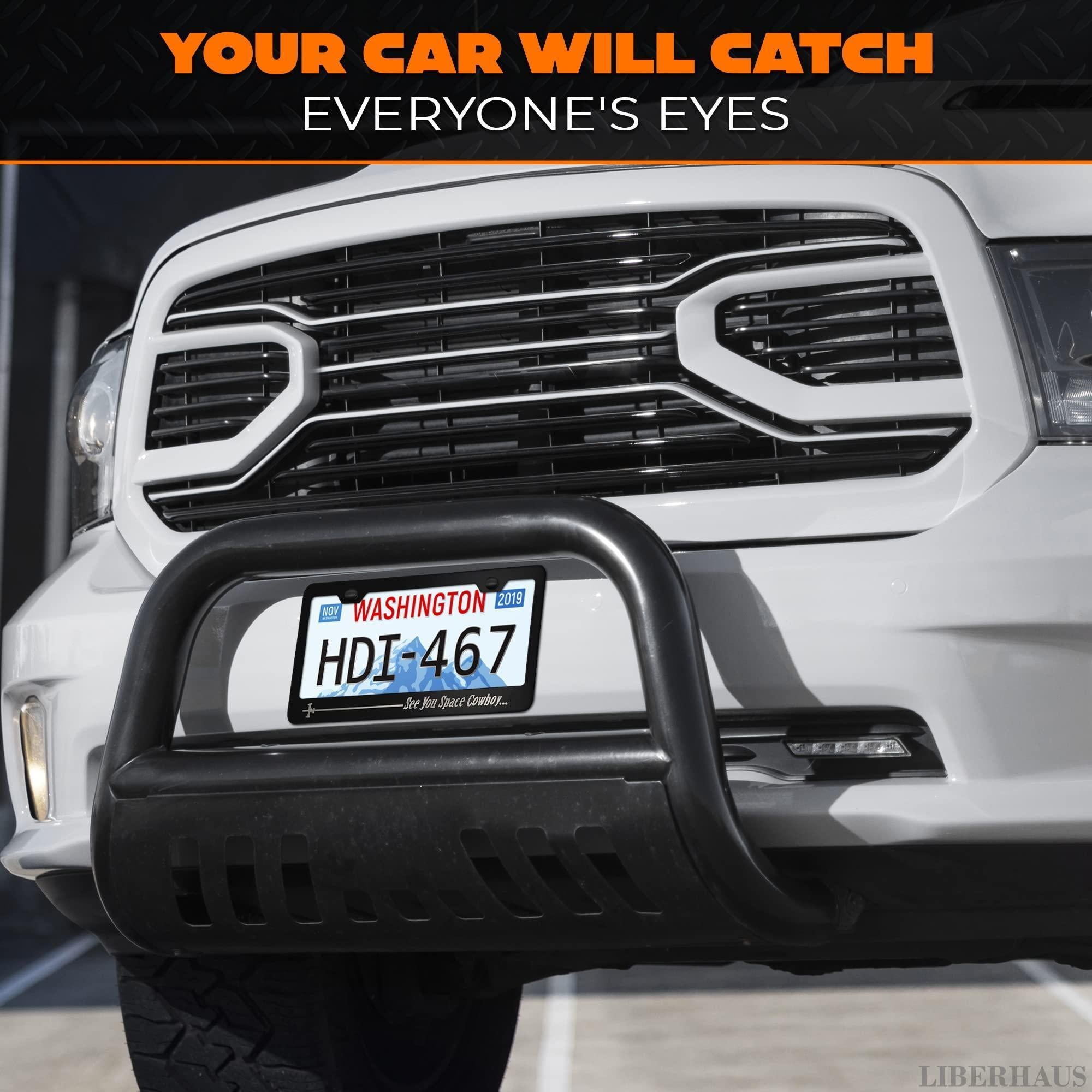 Matte Black License Plate Frame Funny for Anime Fans   See You Space Cowboy Anime License Plate Frame Design (12.2 x 6.3 Inches) Easy to Install Stainless Steel Holder for US & Canada