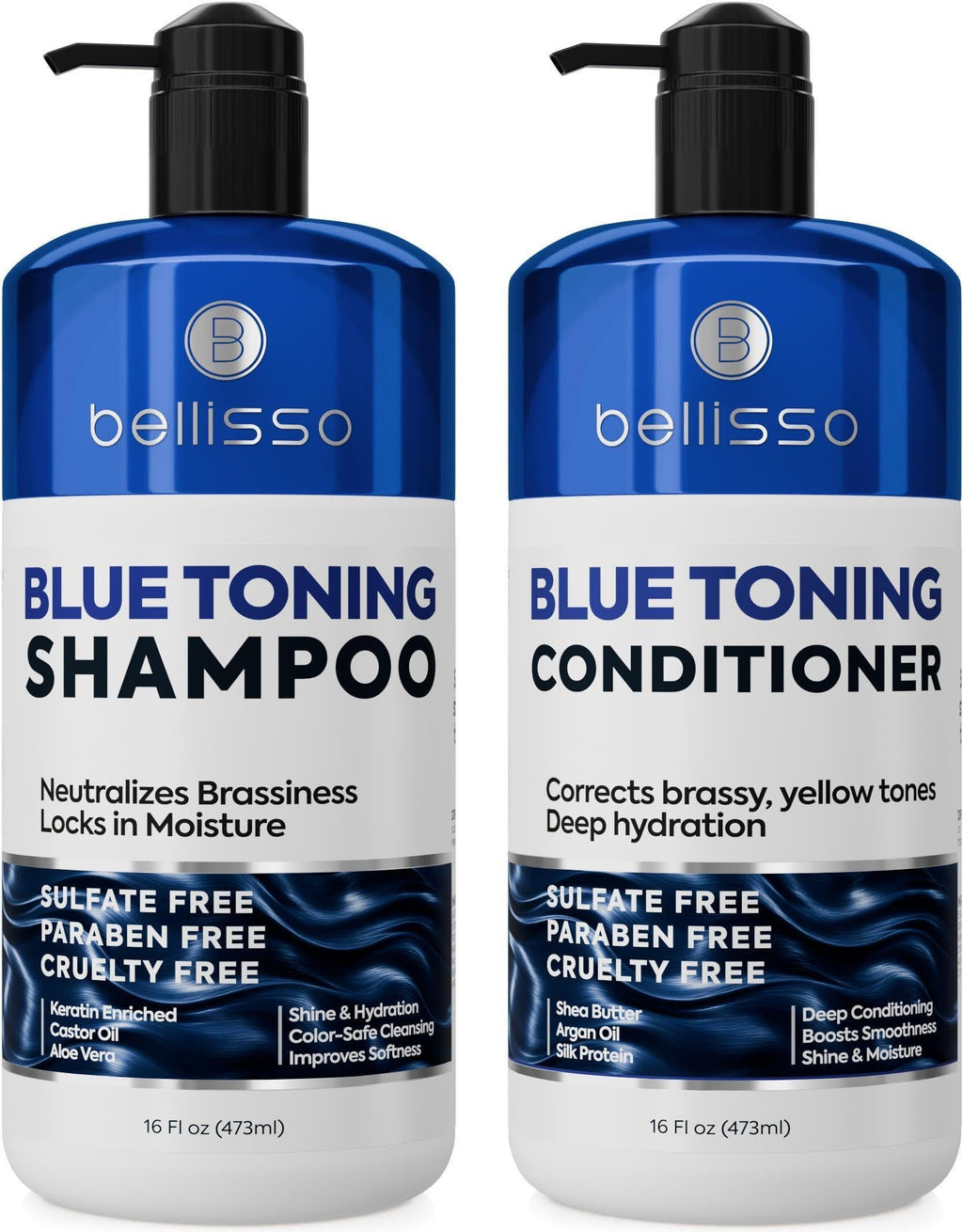 Blue Shampoo and Conditioner Set  16 Fl Oz Set of 2 Sulfate Free and Paraben Free Neutralizing Toner to Correct Orange Brassy Hair Back to Brunette Professional Formula For Women Men
