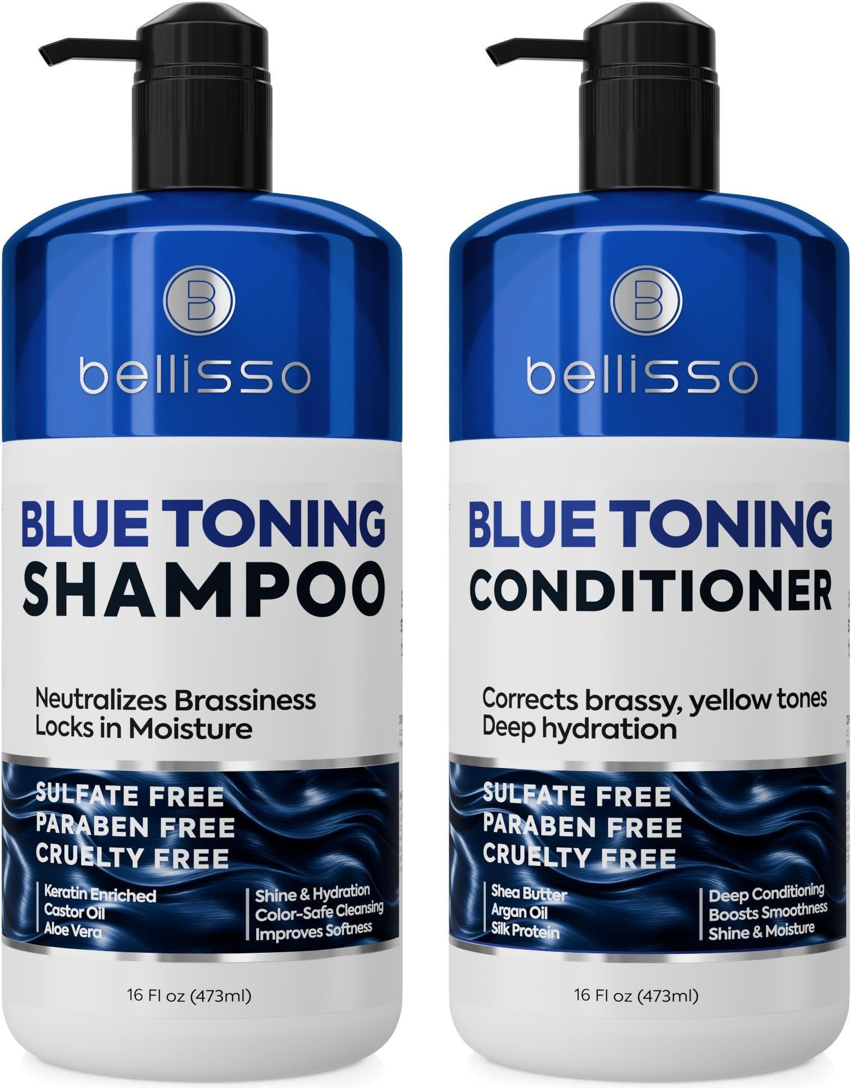 Blue Shampoo and Conditioner Set  16 Fl Oz Set of 2 Sulfate Free and Paraben Free Neutralizing Toner to Correct Orange Brassy Hair Back to Brunette Professional Formula For Women Men
