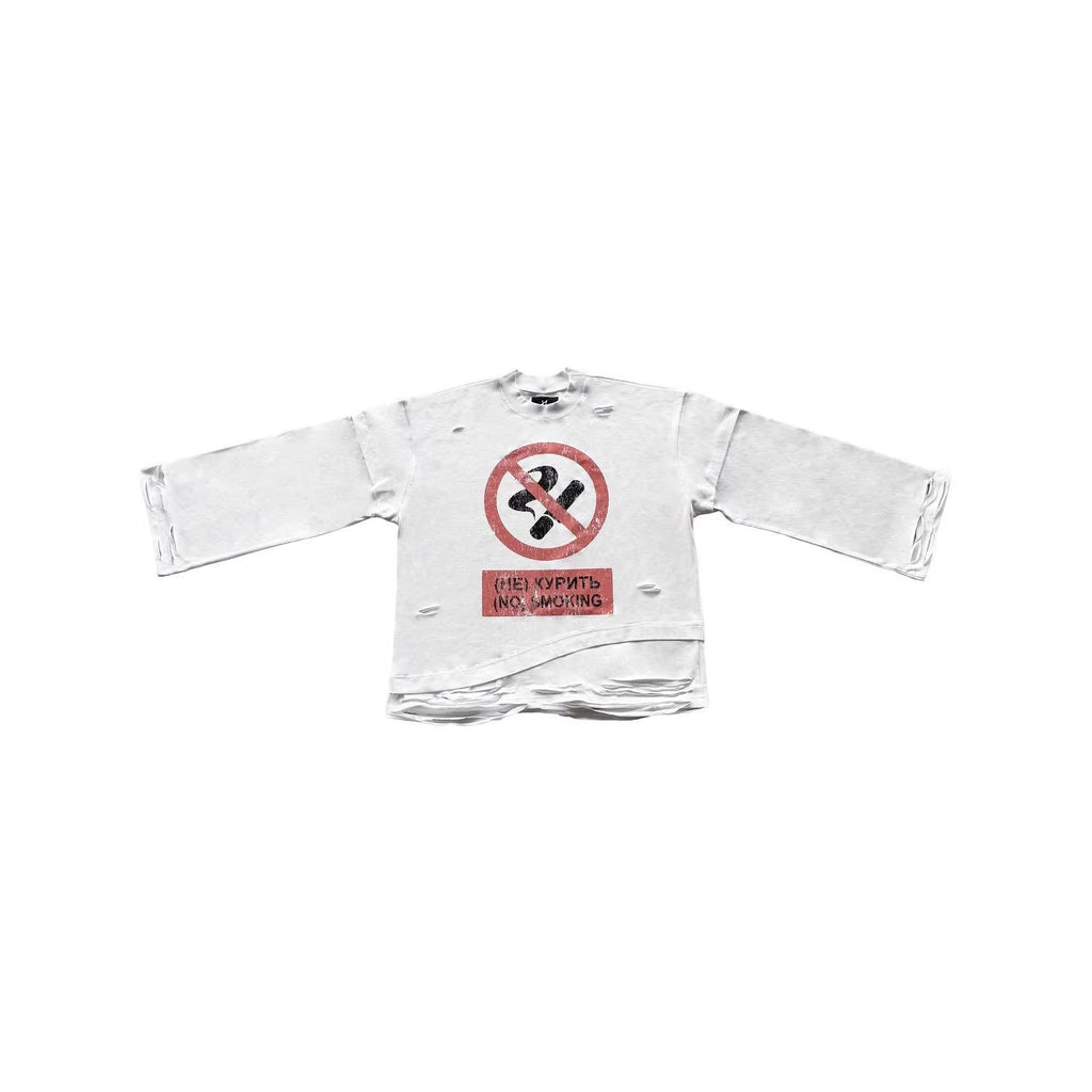 Round-neck Long-sleeve No Smoking Printed Top
