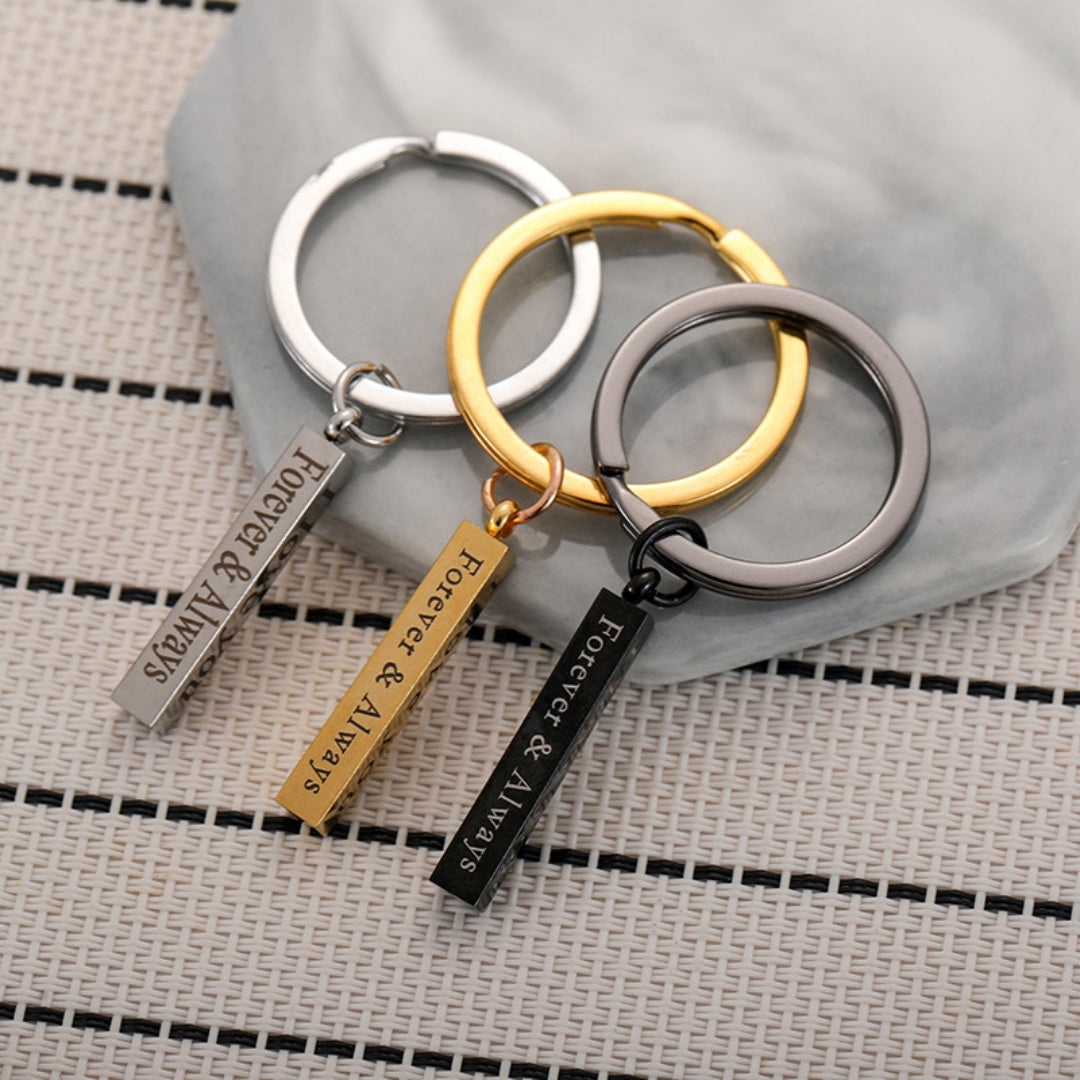 Creative Rectangular Double-sided Engraved Keychain Three-dimensional