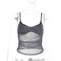 New Sexy Mesh Leopard-Print Fake Two-Piece Camisole Top