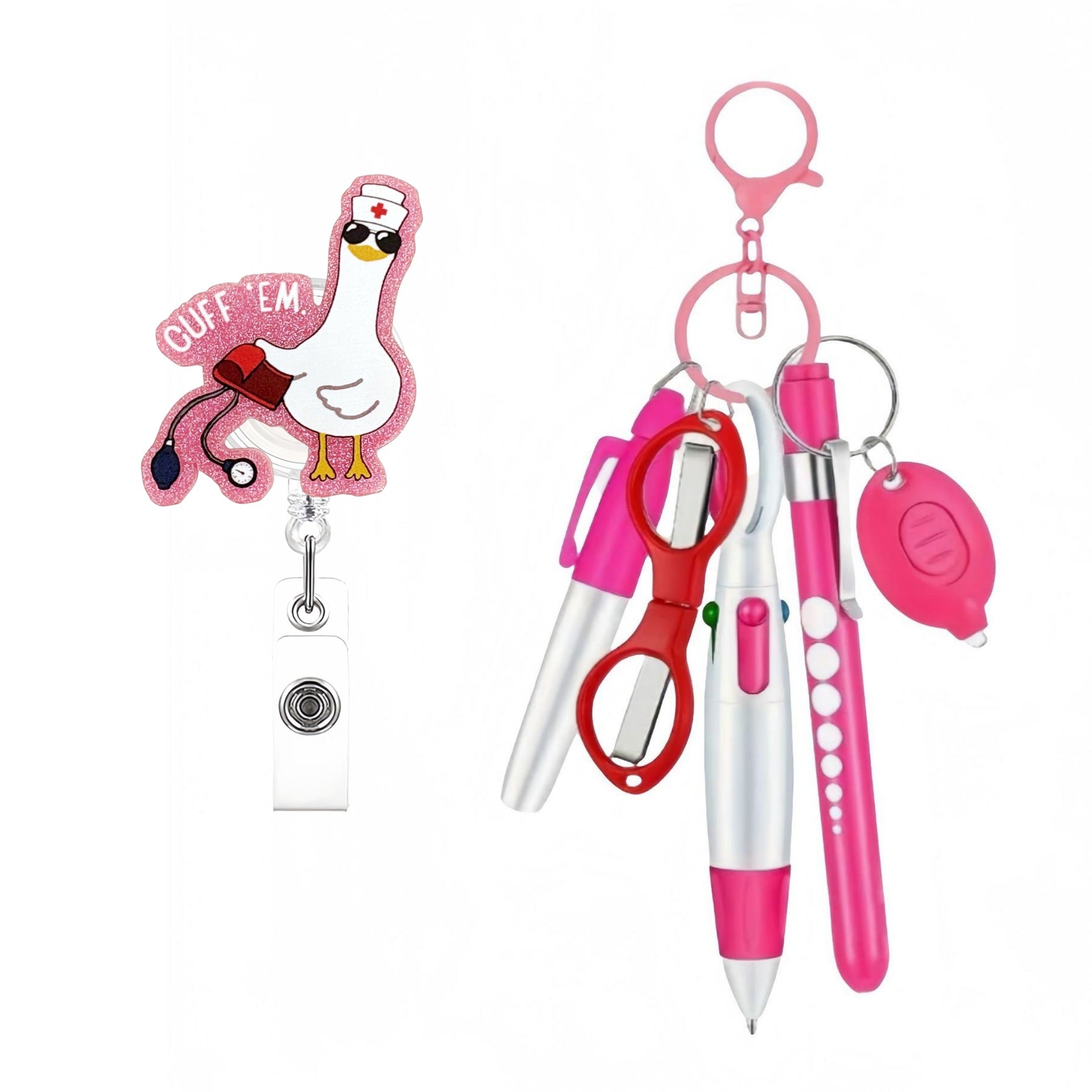 Retractable Nurse Pen Set Keychain With Flashlight