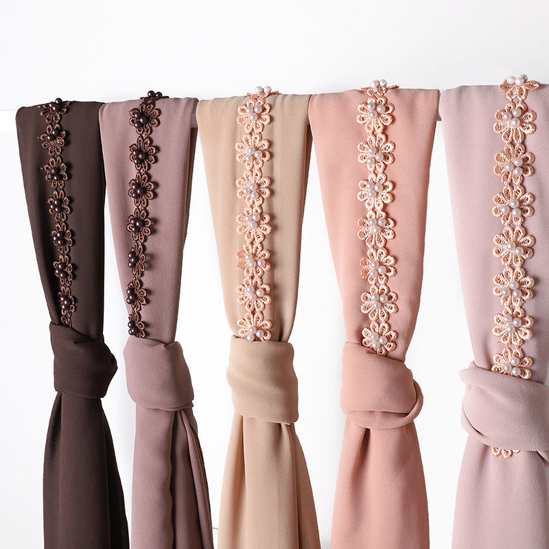 Pearl Chiffon Nail Pearl Decorative Headscarf