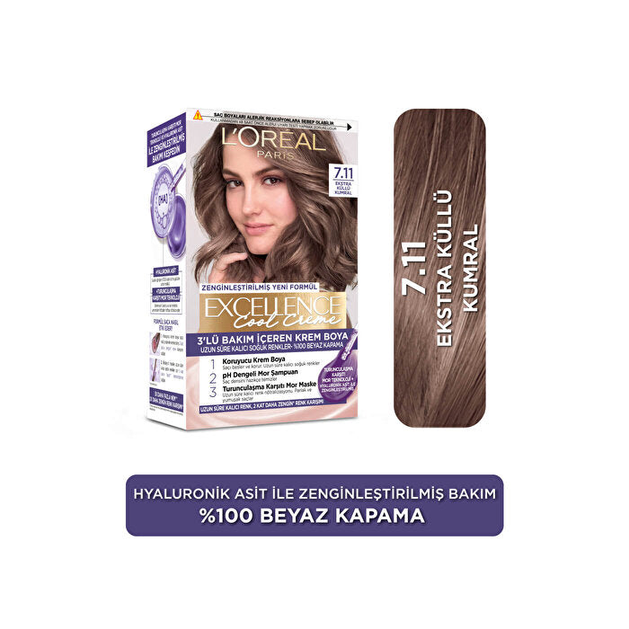 L'Oreal Paris Excellence Cool Creme Hair Color 7.11 - Extra Ash Brown | 100% Gray Coverage