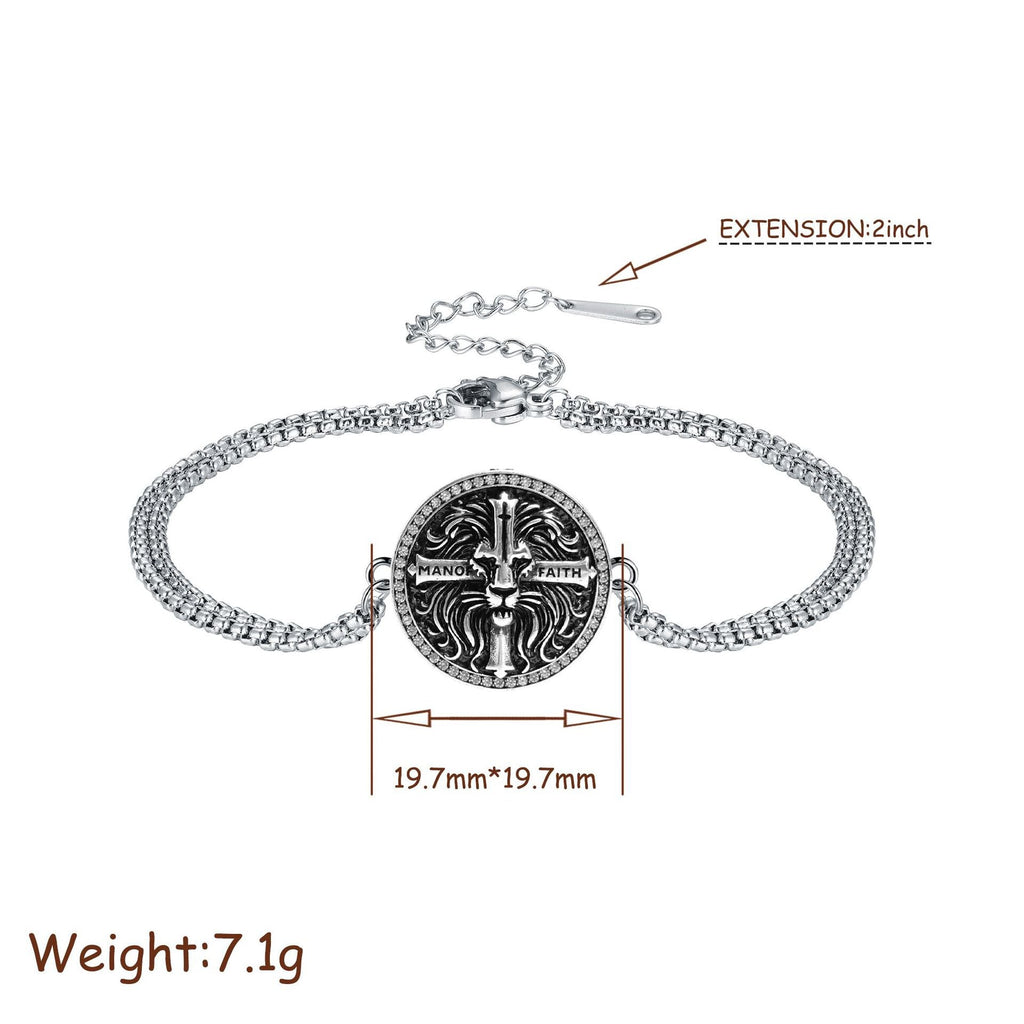 Retro New-style Round Cross Lion Bracelet