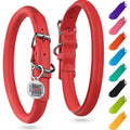 Rolled Leather Dog Collar Padded 18–21 in Neck Red