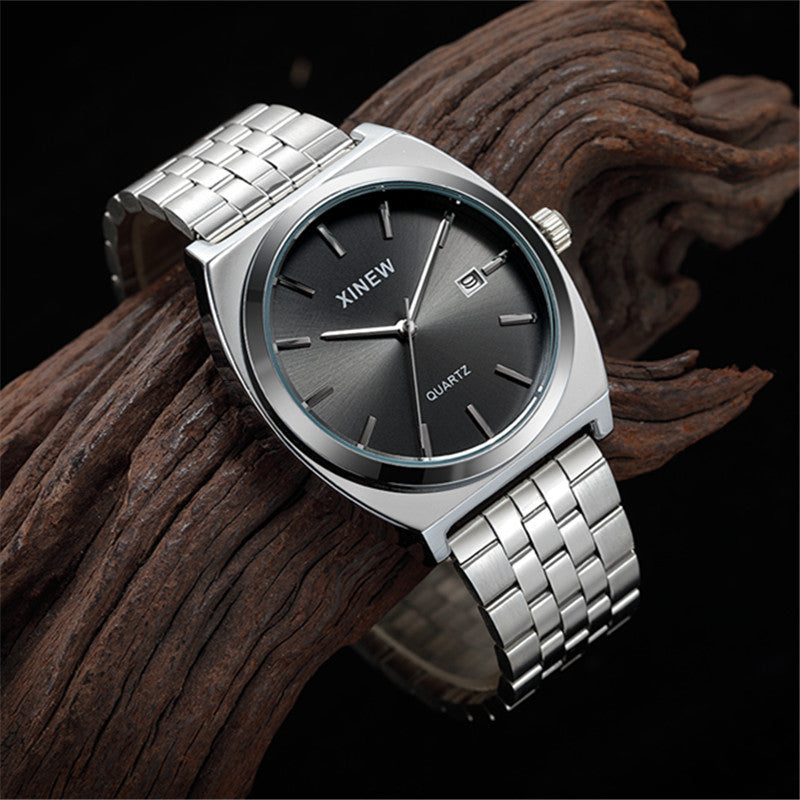 Student-style Fashionable Stainless Steel Strap Calendar Quartz Mens Watch