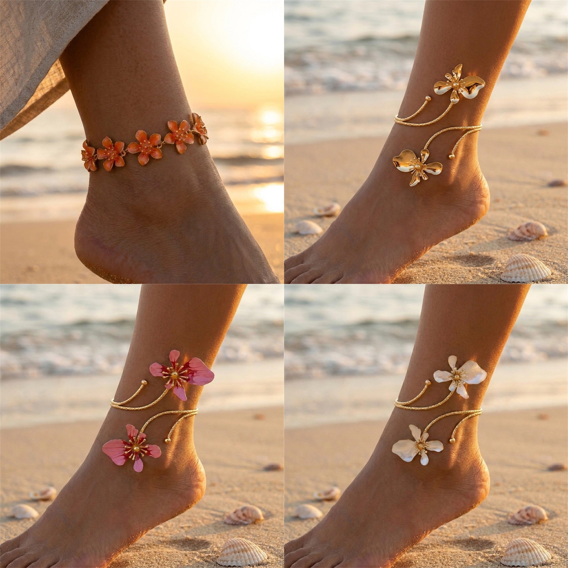 Exaggerated Hollow-out Metal Flower Anklet
