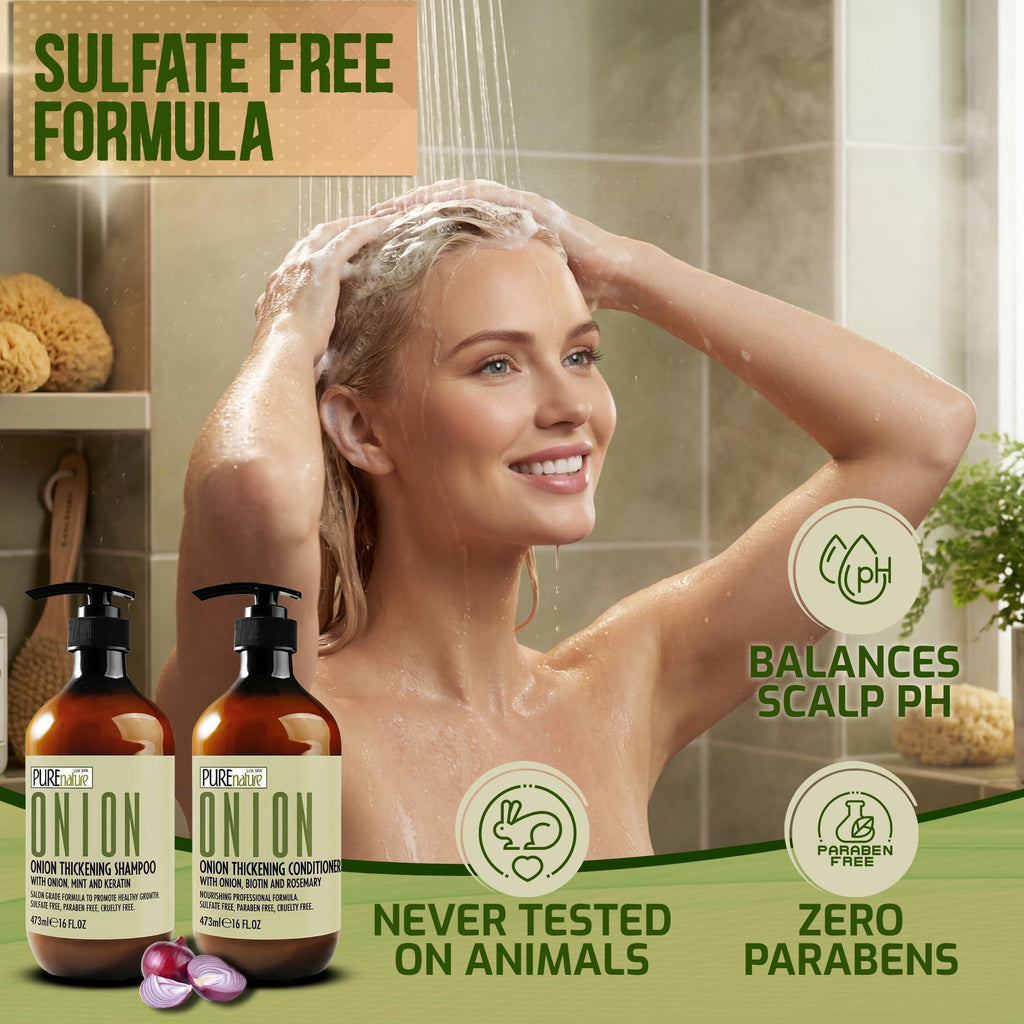 Onion Shampoo and Conditioner Set 16 Fl Oz Sulfate Free Thickening Formula for Men and Women Paraben Free Volumizing Set for Thin Fine Hair Volume Boosting Salon Professional Care Set of 2