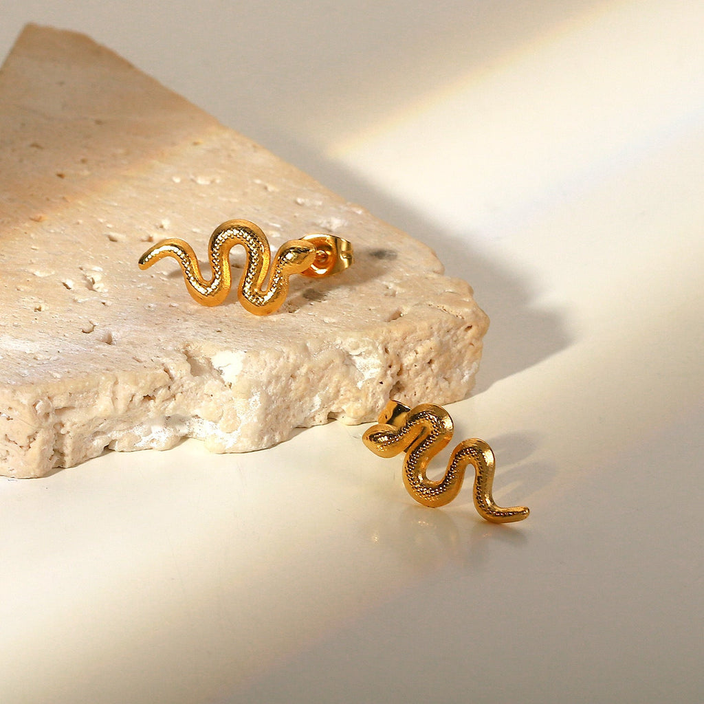 18K Gold Plated Stainless Steel Snake Stud Earrings
