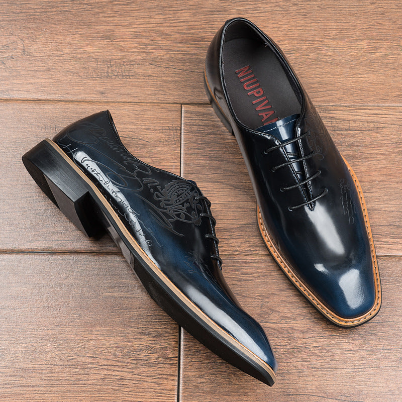Short Laser Carved Calf Head Leather Shoes