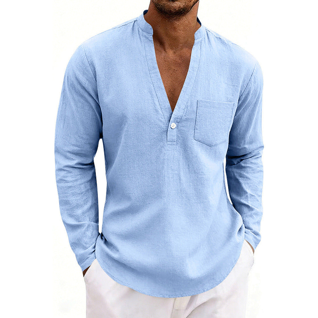 SpringAutumn Loose Linen Men's Casual Breathable Long-Sleeve