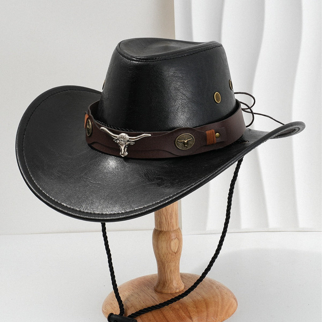 PU Leather Metal 3D Ox-Head Retro Curved Belt Denim Hat