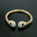 Shimmering Light-luxury Golden Skull Open Bangle Studded With Diamonds