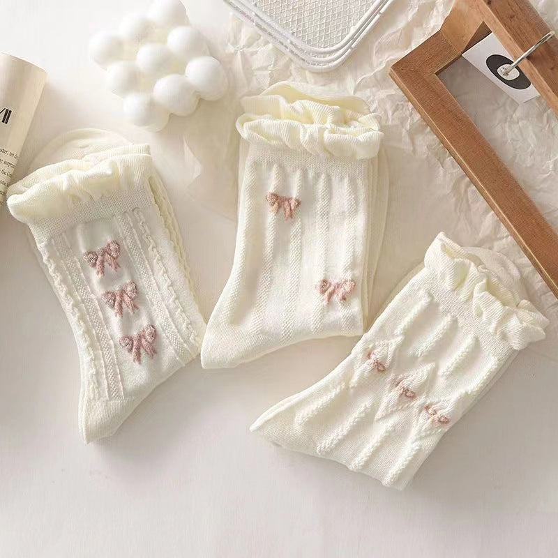 White Lace-trimmed Mid-calf Thin And Cute Japanese-style School Stockings