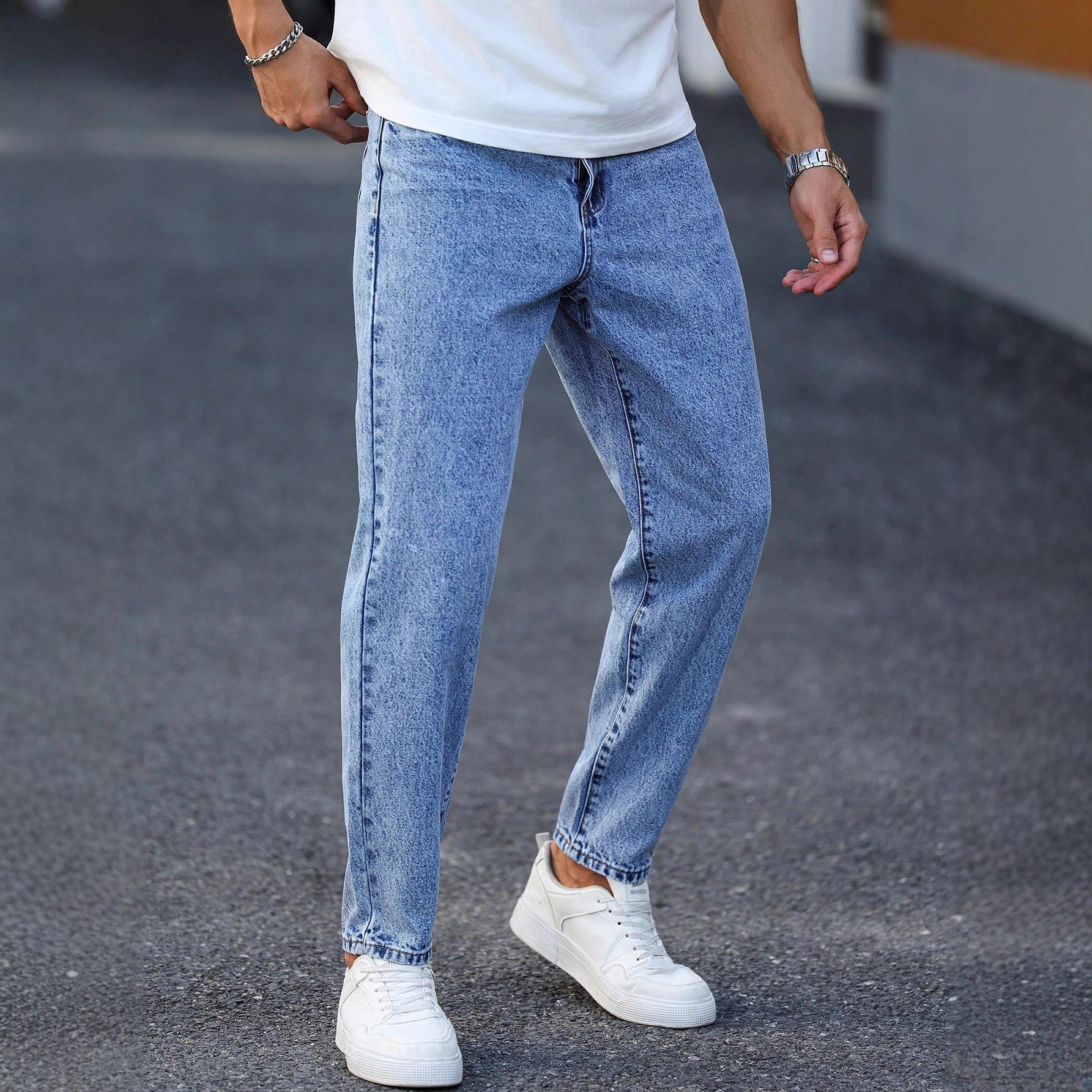 New Mens Light Blue Tapered Jeans