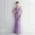 Mesh Beaded Bridal Wedding Dinner Long Camisole Evening Gown