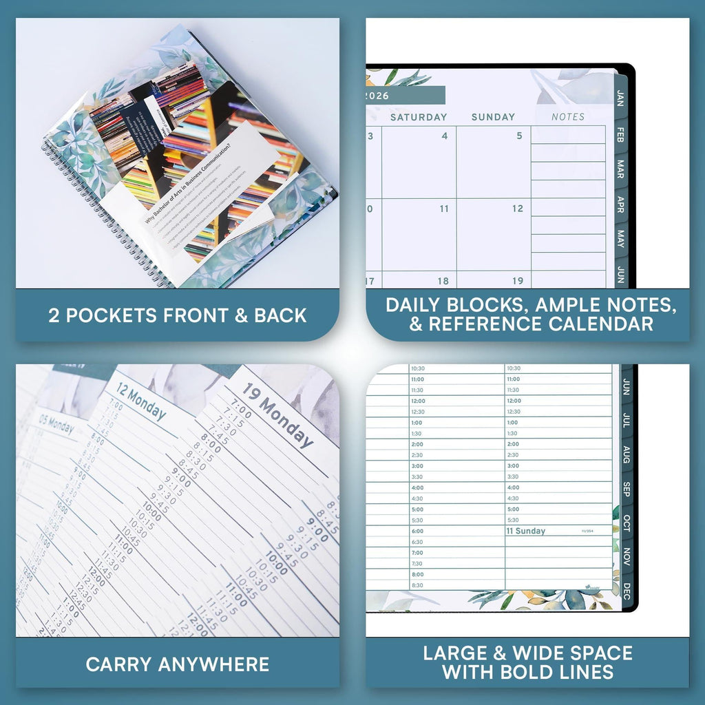 2026 Appointment Book and Planner 6.5 x 8.5 inch Large Floral Tabbed Daily Hourly Weekly Planner Calendar Schedule Book 30 Minute time Slots Jan 2026 Dec 2026