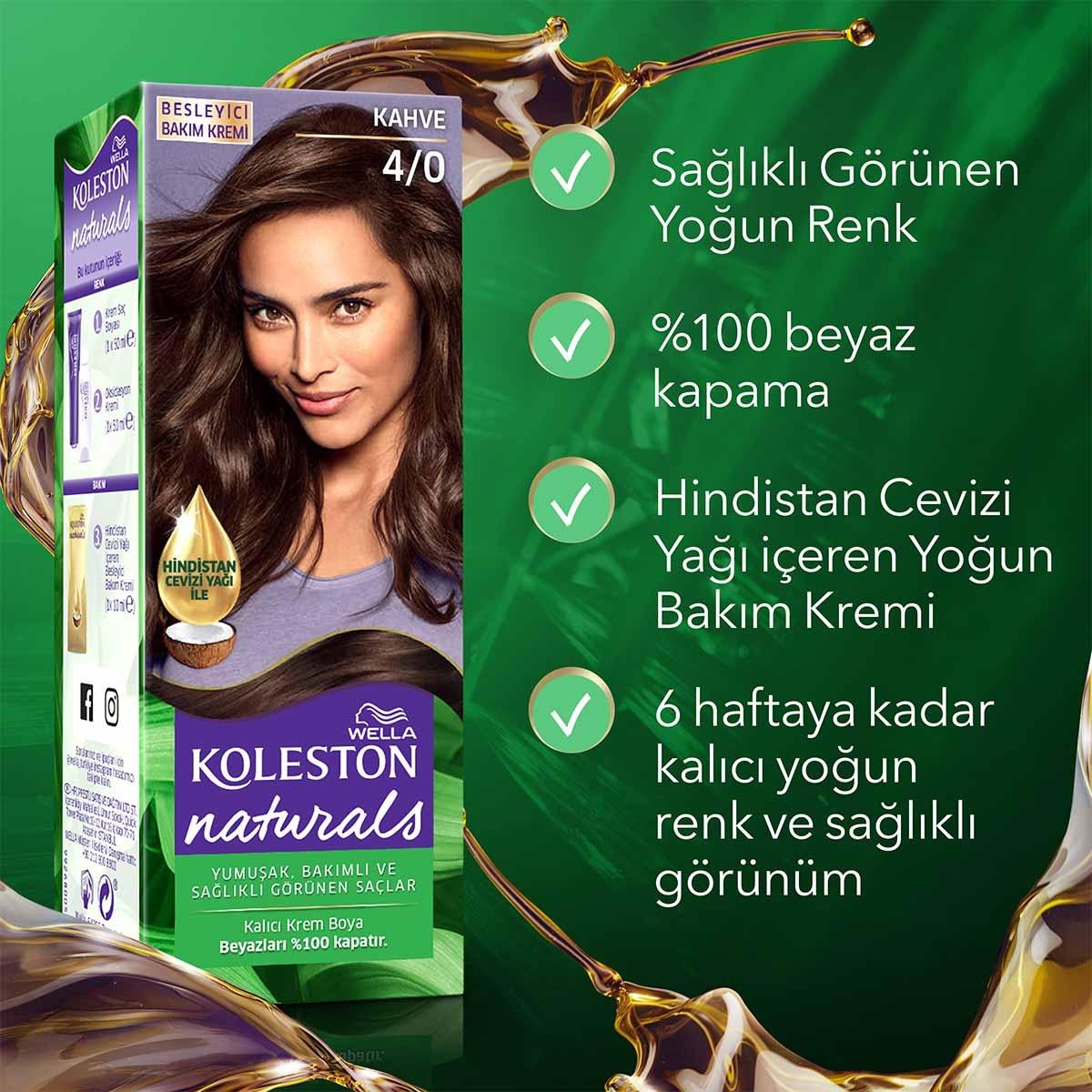 Wella Koleston Naturals 4/0 Coffee Brown Hair Dye: Intense Color, Gray Coverage, Coconut Oil, Permanent Hair Color