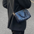 Retro Denim Patchwork Leather Boston Bag