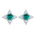 S925 Sterling Silver Star Flower Stud Earrings, 3.5mm Lab-Grown Emerald, Platinum Plated 1g Women's Lightweight Jewelry Gift Box
