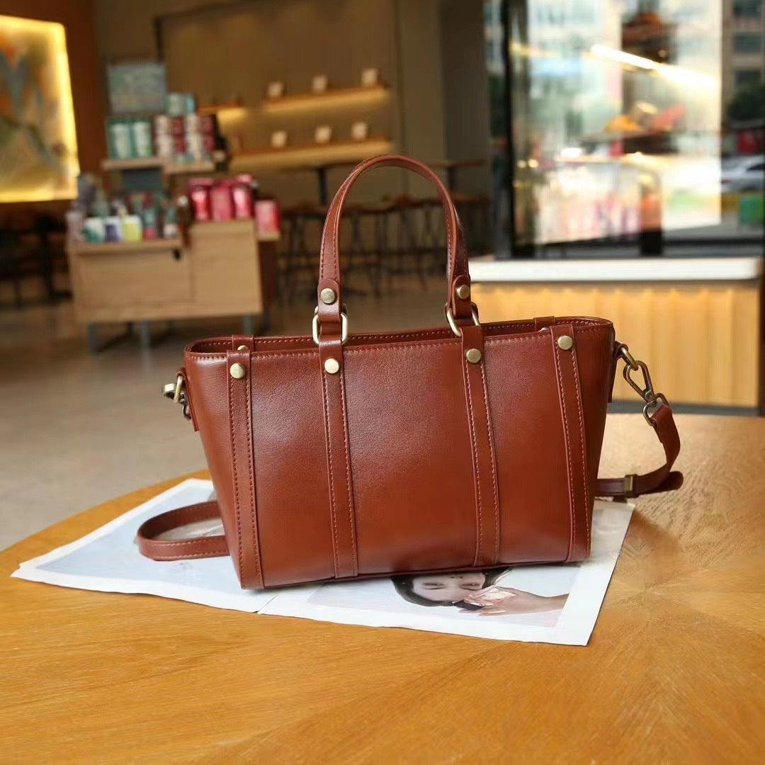 Baidie Leather Women's Bags Cross-Border Customizable New Handbag First Layer Cowhide Large Capacity Shoulder Messenger Tote Bag