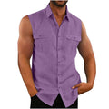 European American Men's Double Pocket Cotton Linen Shirt